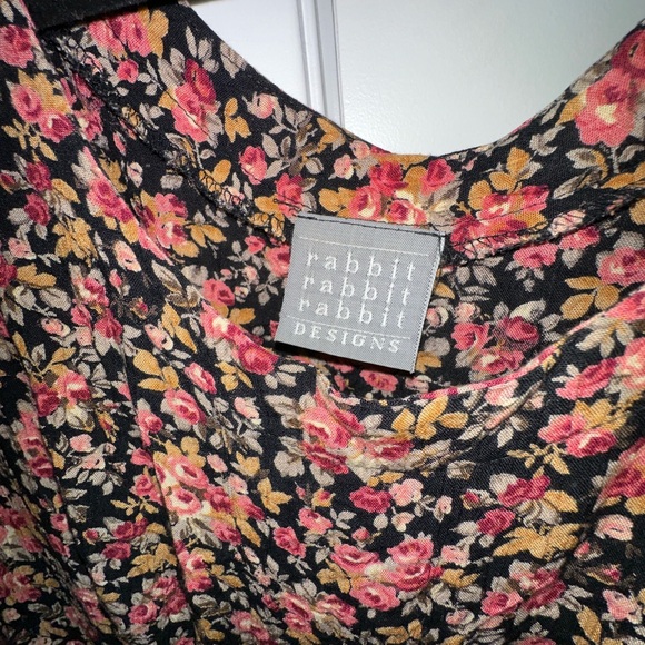 ♥️ Vintage Rabbit Rabbit Rabbit Floral Mini Dress L 90s - Picture 4 of 5